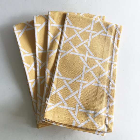 Pier 1 Imports Mustard Yellow White Cane Lattice Cotton Napkins Set of 4 - Picture 1 of 5